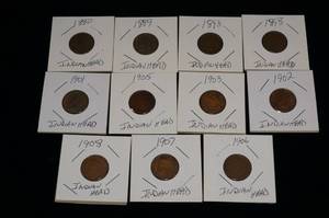 11 Indian Head Pennies