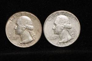 (2) 1964 Washington Silver Quarters