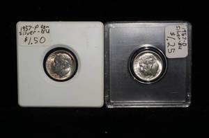 (2) 1957 Roosevelt Silver Dimes