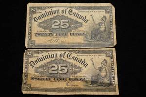 (2) Dominion of Canada 25 Cent Fractional Currency Notes