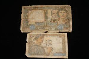 2 Pieces of French WWII Era Currency - 1941, 1942