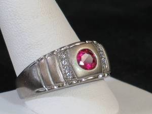 Mens Sterling Silver Ring - Red Stone