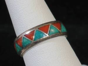 Sterling Silver Band - Inlaid Turquoise