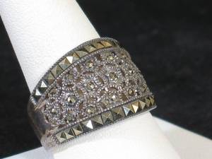 Sterling Silver Rhinestone Ring - Wide Design