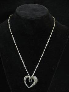 Sterling Silver Rhinestone Heart Pendant on Sturdy Chain
