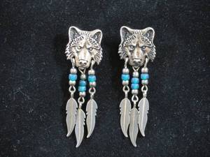 Native American Wolf Theme Dangle Earrings