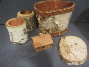 lot 94 image: Birchbark Basket, Candle Holders