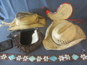 lot 165 image: Cowboy Hats, Belt, Wine Skin