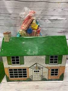 Rare�1950s Tin Marks Two Story Dollhouse�With�Many Accessories Sells�For�Over $250�