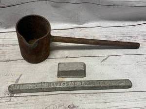 Vintage Smelting Pot�&� Bars�Of�Lead�