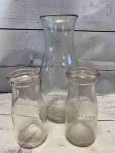 3 Vintage Pint & Milk Glass Bottles�
