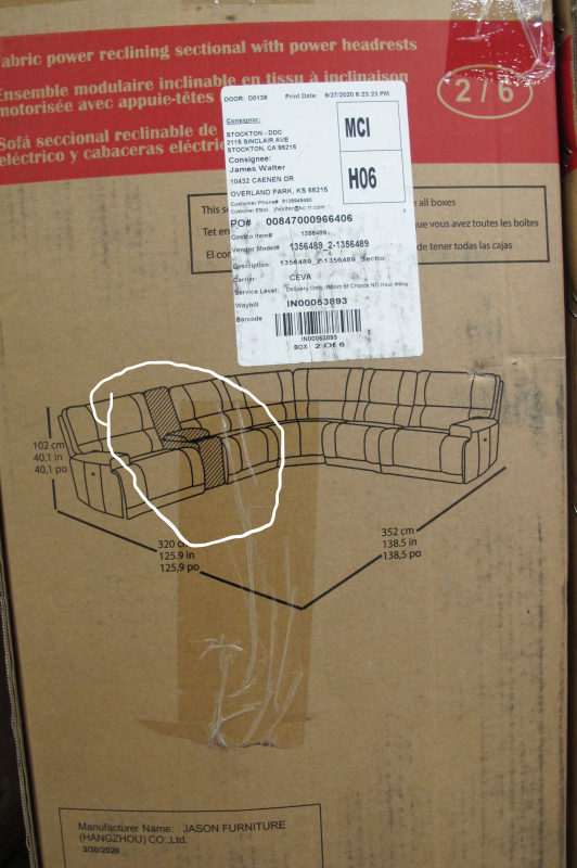 lot 186 image: Argento 5-piece Fabric Power Reclining Sectional with Power Headrests