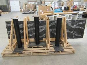 lot 9 image: 10 Foot Cambria Marble Bar Top with 3 Steel Pillar Legs (No Hardware)