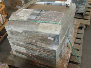 lot 24 image: 23 Boxes of Toffee Wood 6 in. x 24 in. Glazed Porcelain Floor and Wall Tile (14.55 sq. ft.  case) - Roughly 320 Sq Ft.