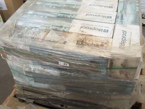 lot 25 image: 27 boxes of Toffee Wood 6 in. x 24 in. Glazed Porcelain Floor and Wall Tile (14.55 sq. ft.  case) Roughly 380 Sq Ft