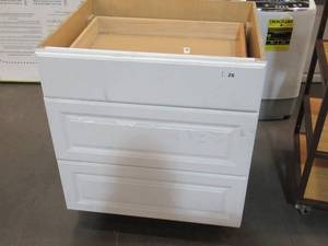 lot 26 image: RSI Products 3 Drawer White Vanity - 34.5 Tall x 29.5 Wide x 24 Deep