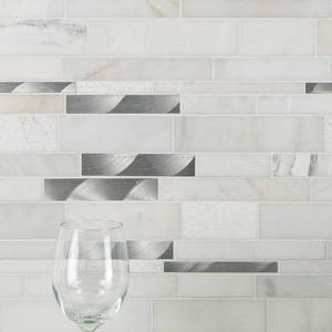 lot 733 image: 15 Sheets (22.5 Sq Ft) of 12x18 Moderno Blanco Interlocking Natural Stone Mosaic Tile By MSI