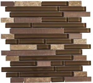 lot 742 image: 6 Sheets of Jeffrey Court Bronze Age 11.75 in. x 13 in. x 8 mm Interlocking GlassStoneMetal Mosaic Tile - roughly 6 sq ft