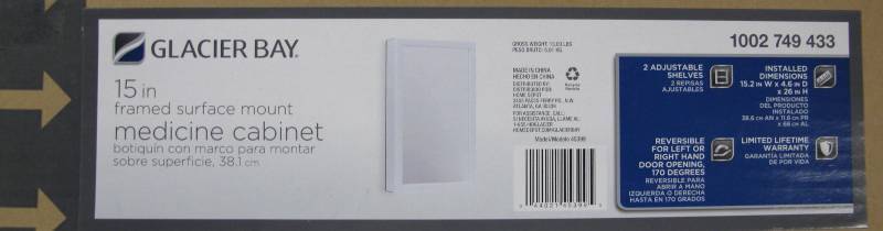 lot 22 image: Glacier Bay 15-14 in. W x 26 in. H Framed Surface-Mount Bathroom Medicine Cabinet in White