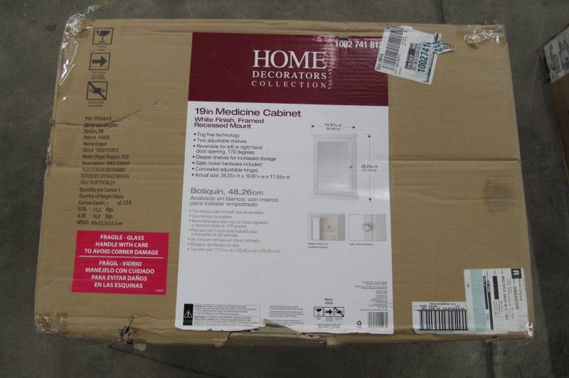 lot 25 image: Home Decorators Collection 19-78 in. W x 28-14 in. H Fog Free Framed Recessed Mount Extended Storage Bathroom Medicine Cabinet in White