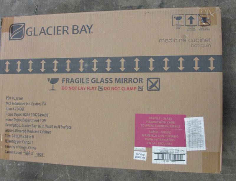 lot 58 image: Glacier Bay 16 in. W x 26 in. H Frameless Recessed or Surface-Mount Bathroom Medicine Cabinet