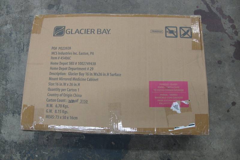 lot 61 image: Glacier Bay 16 in. W x 26 in. H Frameless Recessed or Surface-Mount Bathroom Medicine Cabinet