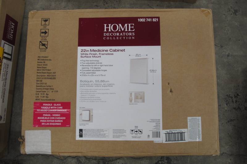 lot 71 image: Home Decorators Collection 22 in. W x 27-58 in. H Fog Free Frameless Surface-Mount Bathroom Medicine Cabinet in White