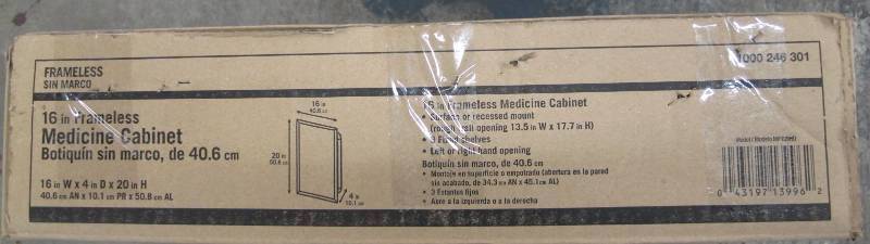 lot 79 image: 16 in. W x 20 in. H X 4 in. D Recessed or Surface Mount Frameless Beveled Bathroom Medicine Cabinet