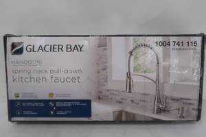 lot 78 image: Glacier Bay Mandouri Single-Handle Spring Neck Pull-Down Kitchen Faucet with Soap Dispenser in Stainless Steel