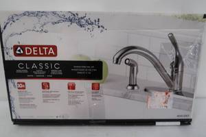 lot 90 image: Delta Classic Single-Handle Standard Kitchen Faucet with Side Sprayer in Chrome
