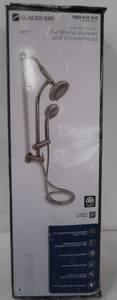 lot 96 image: Glacier Bay 6-Spray Wall Bar Raincan Showerhead with 6-Spray Handshower in Brushed Nickel