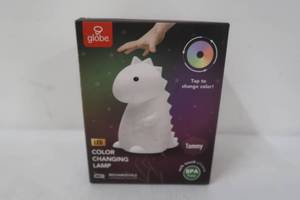 lot 105 image: Globe Electric Tommy Dinosaur MultiColor changing Integrated LED Rechargeable Silicone Night Light Lamp, White