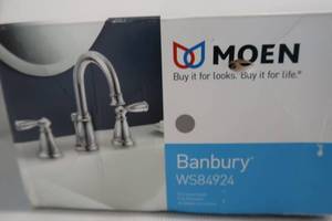 lot 110 image: Moen Banbury 8 in. Widespread 2-Handle High-Arc Bathroom Faucet in Chrome