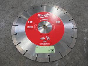 Milwaukee 12Dia x 1, 20mm Arbor Size WetDry Laser Segmented Concrete Diamond Saw Blade, 0811177. Never Used