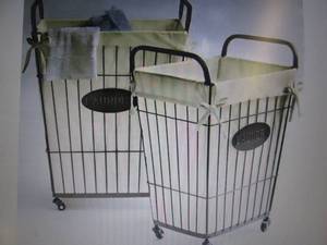 lot 26 image: Set of 2 Wire Laundry Baskets open ...
