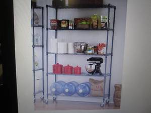 lot 87 image: 5-Shelf Wide Metal Rolling Rack ope...