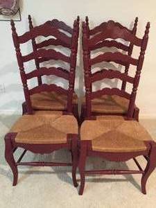lot 22 image: 4 Wooden Ladder Back Chairs with Weaved Seats