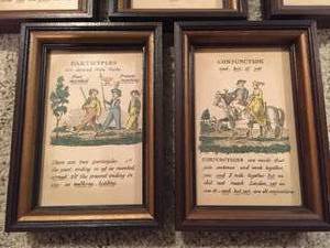 lot 23 image: Lot of Five Vocabulary Phrases Framed Art Pieces