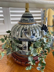 lot 56 image: Unique Blue and White Bird Cage Lamp
