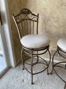 lot 64 image: Ornate Metal Swivel Barstools with Uphostered Seats