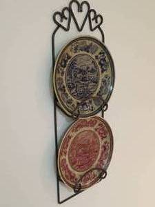 lot 39 image: 2 Vintage Asian Inspired Plates with Wall Mount Racks