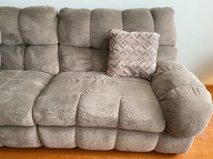 lot 1 image: Very Soft and Comfortable Gray Upholstered Sofa