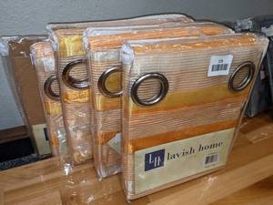 lot 173 image: 5 Bright Gold Stripe Lavish Home Grommet Curtain Panels 54 x 108