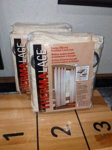 lot 177 image: 2 Pair of ThermaLace Insulated Lined Lace Grommet Curtain Panels 104 x 63