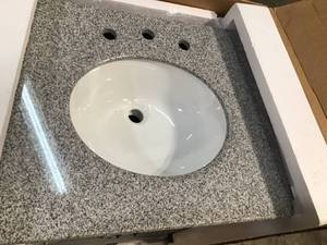 Home Decorators Newport 25 in. W x 21-12 in. D Bath Vanity in Pewter with Granite Vanity Top in Grey see pictures
