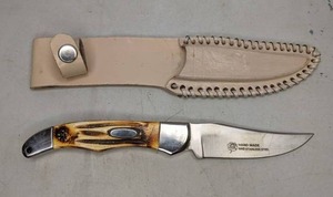 lot 187 image: Rose Fixed Blade Knife w Stainless Steel Blade & Sheath