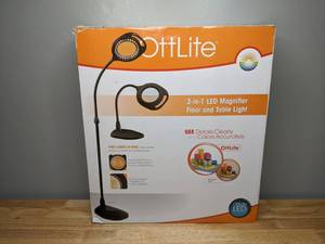 lot 15 image: Brand New OttLite 2 in 1 LED Magnifier Task Floor Lamp and Table Light