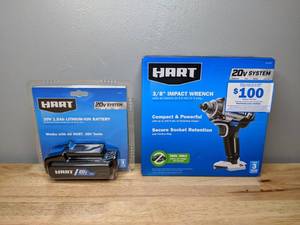 lot 10 image: Brand New HART 20V 38 Impact Wrench & 20V 1.5AH Lithium Battery