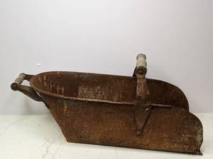 lot 181 image: Large Antique Rusty Metal GrainFeed Scoop with Wood Handles