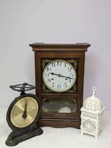 lot 172 image: Mantel Clock, Scale & Candle Holder